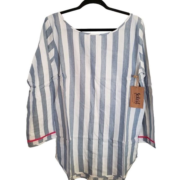 Soleil Open Back Tassel Striped Long Sleeve Mini Dress Size medium - Picture 3 of 10